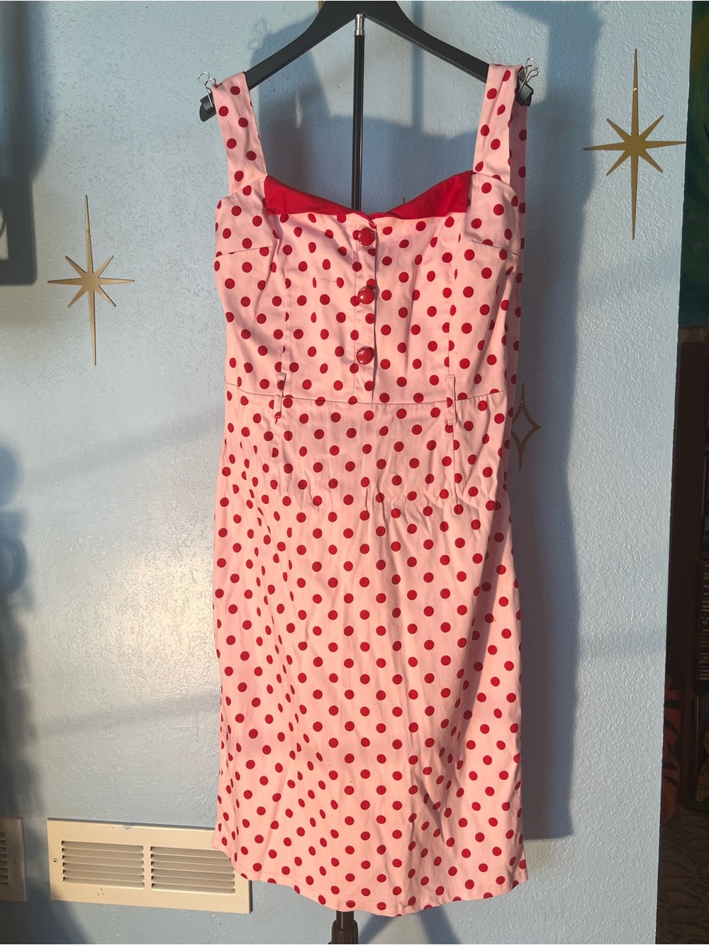 Collectif Pink and Red Polka Dot Midi Dress